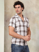 Checked Half Sleeve Cotton Shirt for Men-SF-943Brown